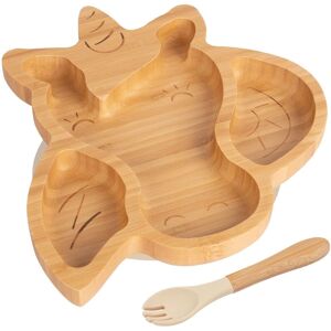 Tiny Dining Bamboo Weaning Plate & Fork - Unicorn - Divided Toddler Dining Set in Beige Beige Tiny Dining Bamboo Weaning Plate & Fork - Unicorn - Divided Toddler Dining Set in Beige Beige