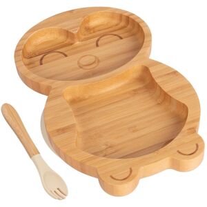 Tiny Dining Bamboo Weaning Plate & Fork - Penguin - Divided Toddler Dining Set in Beige Beige Tiny Dining Bamboo Weaning Plate & Fork - Penguin - Divided Toddler Dining Set in Beige Beige