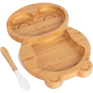 Tiny Dining Bamboo Weaning Plate & Fork - Penguin - Divided Toddler Dining Set in White White Tiny Dining Bamboo Weaning Plate & Fork - Penguin - Divided Toddler Dining Set in White White