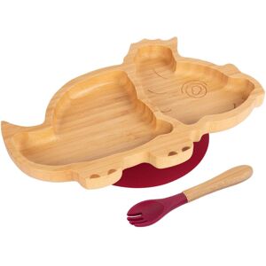 Tiny Dining Bamboo Weaning Plate & Fork - Dinosaur - Divided Toddler Dining Set in Red Red Tiny Dining Bamboo Weaning Plate & Fork - Dinosaur - Divided Toddler Dining Set in Red Red