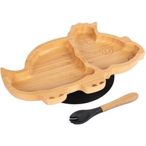 Tiny Dining Bamboo Weaning Plate & Fork - Dinosaur - Divided Toddler Dining Set in Black Black Tiny Dining Bamboo Weaning Plate & Fork - Dinosaur - Divided Toddler Dining Set in Black Black