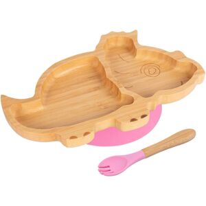 Tiny Dining Bamboo Weaning Plate & Fork - Dinosaur - Divided Toddler Dining Set in Pink Pink Tiny Dining Bamboo Weaning Plate & Fork - Dinosaur - Divided Toddler Dining Set in Pink Pink