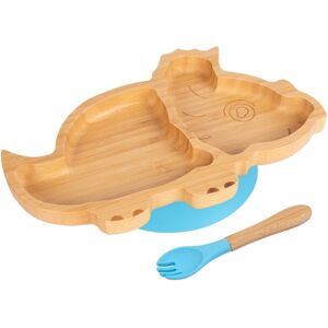 Tiny Dining Bamboo Weaning Plate & Fork - Dinosaur - Divided Toddler Dining Set in Blue Blue Tiny Dining Bamboo Weaning Plate & Fork - Dinosaur - Divided Toddler Dining Set in Blue Blue