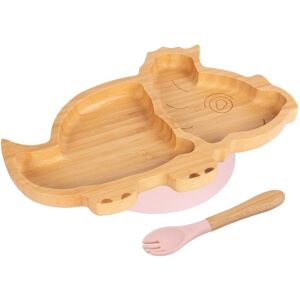 Tiny Dining Bamboo Weaning Plate & Fork - Dinosaur - Divided Toddler Dining Set in Baby Pink Baby Pink Tiny Dining Bamboo Weaning Plate & Fork - Dinosaur - Divided Toddler Dining Set in Baby Pink Baby Pink