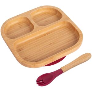 Tiny Dining Bamboo Segmented Baby Weaning Plate & Fork Set in Red Red Tiny Dining Bamboo Segmented Baby Weaning Plate & Fork Set in Red Red