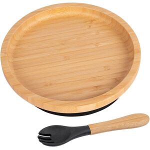 Tiny Dining Bamboo Round Baby Weaning Plate & Fork Set in Black Black Tiny Dining Bamboo Round Baby Weaning Plate & Fork Set in Black Black