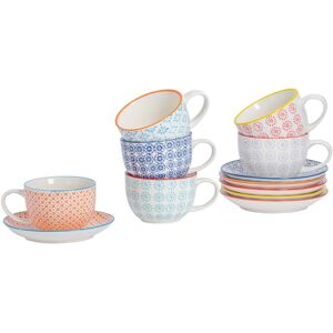 Nicola Spring 12 Piece Hand-Printed Cappuccino Cup & Saucer Set - 250ml Multicolor Nicola Spring 12 Piece Hand-Printed Cappuccino Cup & Saucer Set - 250ml Multicolor
