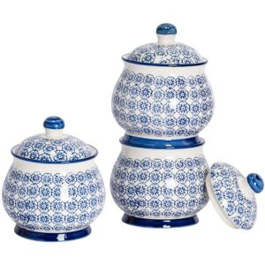 Nicola Spring Patterned Sugar Bowls with Lid - Blue - 3x Kitchen Storage Jar Sugar Pot in Navy Navy Nicola Spring Patterned Sugar Bowls with Lid - Blue - 3x Kitchen Storage Jar Sugar Pot in Navy Navy