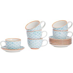 Nicola Spring 12 Piece Hand-Printed Cappuccino Cup & Saucer Set - 250ml in Blue Blue Nicola Spring 12 Piece Hand-Printed Cappuccino Cup & Saucer Set - 250ml in Blue Blue