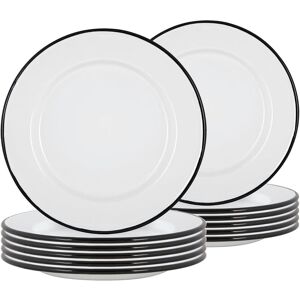 Argon Tableware 25.5cm White Enamel Dinner Plates - Set of 12 in Black Black Argon Tableware 25.5cm White Enamel Dinner Plates - Set of 12 in Black Black