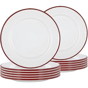 Argon Tableware 25.5cm White Enamel Dinner Plates - Set of 12 in Red Red Argon Tableware 25.5cm White Enamel Dinner Plates - Set of 12 in Red Red