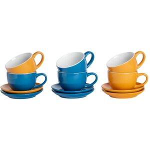 Argon Tableware 12pc Coloured Cappuccino Cup & Saucer Set - 250ml - Blue/Yellow - Stoneware Cup Multicolor Argon Tableware 12pc Coloured Cappuccino Cup & Saucer Set - 250ml - Blue/Yellow - Stoneware Cup Multicolor
