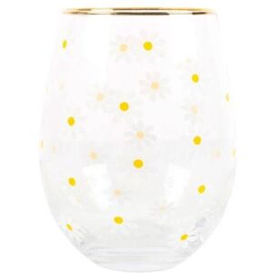 KDMD All Over Daisy Print Stemless Wine Glass in White White KDMD All Over Daisy Print Stemless Wine Glass in White White