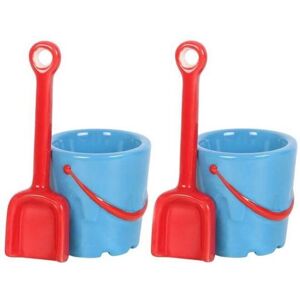 KDMD Set of 2 Bucket Shaped Ceramic Egg Cups with Spade Spoons Multicolor KDMD Set of 2 Bucket Shaped Ceramic Egg Cups with Spade Spoons Multicolor