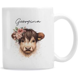 Personalised Memento Company Women's Personalised Highland Cow Mug - Girl in White White Personalised Memento Company Women's Personalised Highland Cow Mug - Girl in White White