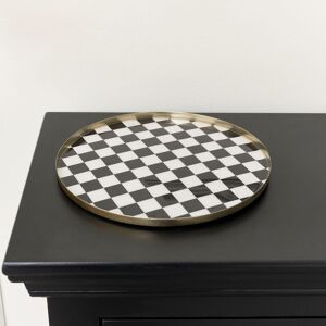 Melody Maison Black Monochrome Checked Round Tray Black Melody Maison Black Monochrome Checked Round Tray Black