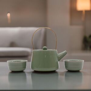 KDMD Herbal Jade Teapot Set - Pot & Two Cups in Green Green KDMD Herbal Jade Teapot Set - Pot & Two Cups in Green Green