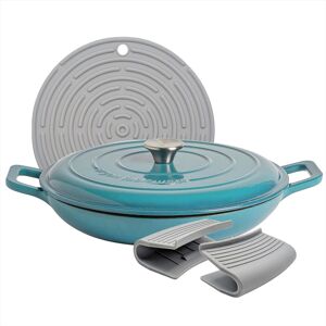 Argon Tableware Shallow Cast Iron Casserole Dish Cookware with Self-Basting Lid 2.3L in Teal Teal Argon Tableware Shallow Cast Iron Casserole Dish Cookware with Self-Basting Lid 2.3L in Teal Teal