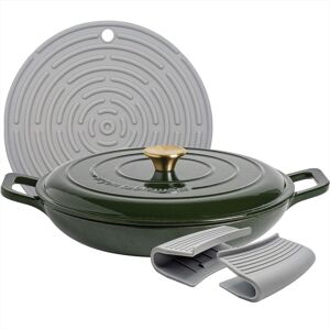 Argon Tableware Shallow Cast Iron Casserole Dish Cookware with Self-Basting Lid 2.3L in Green Green Argon Tableware Shallow Cast Iron Casserole Dish Cookware with Self-Basting Lid 2.3L in Green Green