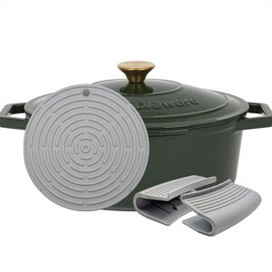 Argon Tableware Oval Cast Iron Casserole Dish with Cookware Self Basting Lid - 4.68L in Green Green Argon Tableware Oval Cast Iron Casserole Dish with Cookware Self Basting Lid - 4.68L in Green Green