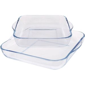 Argon Tableware Square Glass Oven Dish Set - 2 Sizes - 2pc Deep Baking Tray in Clear Clear Argon Tableware Square Glass Oven Dish Set - 2 Sizes - 2pc Deep Baking Tray in Clear Clear