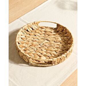 Dibor Traditional Water Hyacinth Small Round Serving Tray with Handles in Natural Natural Dibor Traditional Water Hyacinth Small Round Serving Tray with Handles in Natural Natural