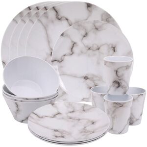 Neel Blue 16 Pieces Melamine Dinner Set - Plates, Dessert Plates, Bowls & Cups, Swirl Design in Off-White Off-White Neel Blue 16 Pieces Melamine Dinner Set - Plates, Dessert Plates, Bowls & Cups, Swirl Design in Off-White Off-White