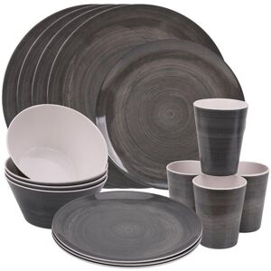 Neel Blue 16 Pieces Melamine Dinner Set - Plates, Dessert Plates, Bowls & Cups, Swirl Design in Dark Grey Dark Grey Neel Blue 16 Pieces Melamine Dinner Set - Plates, Dessert Plates, Bowls & Cups, Swirl Design in Dark Grey Dark Grey