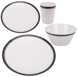 Neel Blue 16 Pieces Melamine Dinner Set - Plates, Dessert Plates, Bowls & Cups, Swirl Design in White White Neel Blue 16 Pieces Melamine Dinner Set - Plates, Dessert Plates, Bowls & Cups, Swirl Design in White White