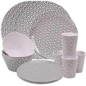 Neel Blue 16 Pieces Melamine Dinner Set - Plates, Dessert Plates, Bowls & Cups, Swirl Design in Grey Grey Neel Blue 16 Pieces Melamine Dinner Set - Plates, Dessert Plates, Bowls & Cups, Swirl Design in Grey Grey