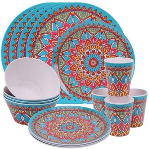 Neel Blue 16 Pieces Melamine Dinner Set - Plates, Dessert Plates, Bowls & Cups, Swirl Design Multicolor Neel Blue 16 Pieces Melamine Dinner Set - Plates, Dessert Plates, Bowls & Cups, Swirl Design Multicolor