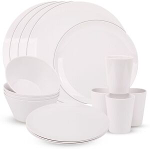 Neel Blue 16 Pieces Melamine Dinner Set - Dessert Plates, Bowls & Cups, White White Neel Blue 16 Pieces Melamine Dinner Set - Dessert Plates, Bowls & Cups, White White