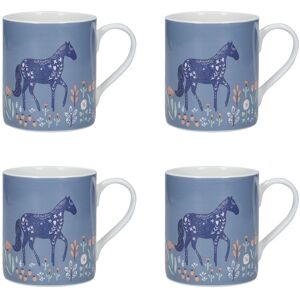 KitchenCraft 4-Piece Woodcut Horse Can Mug Set in Mid Blue Mid Blue KitchenCraft 4-Piece Woodcut Horse Can Mug Set in Mid Blue Mid Blue
