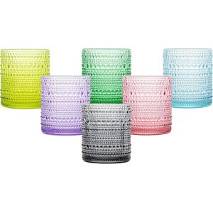 simpa 6PC Retro Beaded Colour Drinking Glass Set 350ml Multicolor simpa 6PC Retro Beaded Colour Drinking Glass Set 350ml Multicolor