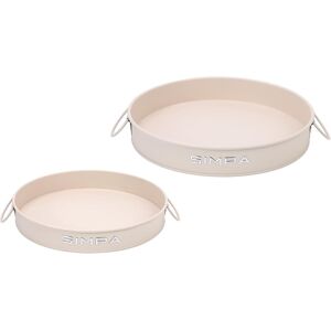 simpa Round 2PC Metal Colour Serving Trays Set with Handles in Cream Cream simpa Round 2PC Metal Colour Serving Trays Set with Handles in Cream Cream