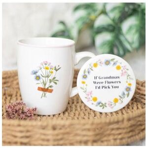 KDMD If Grandmas Were Flowers Floral Mug & Coaster Set in White White KDMD If Grandmas Were Flowers Floral Mug & Coaster Set in White White