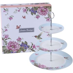 London Boutique Blue Vintage 3 Tier Bone China Cake Stand for Afternoon Tea London Boutique Blue Vintage 3 Tier Bone China Cake Stand for Afternoon Tea