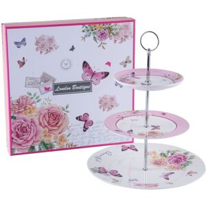 London Boutique Cake Stand 3 Tier Afternoon Tea Stands Rose Pink in White White London Boutique Cake Stand 3 Tier Afternoon Tea Stands Rose Pink in White White
