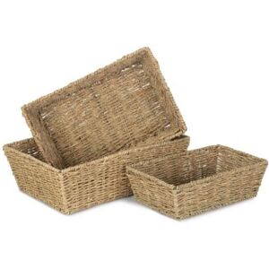 Red Hamper Set of 3 Tapered Seagrass Serving Tray in Natural Natural Red Hamper Set of 3 Tapered Seagrass Serving Tray in Natural Natural