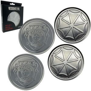 Resident Evil Set of 4 Embossed Metal Coasters in Metallic Silver Metallic Silver Resident Evil Set of 4 Embossed Metal Coasters in Metallic Silver Metallic Silver