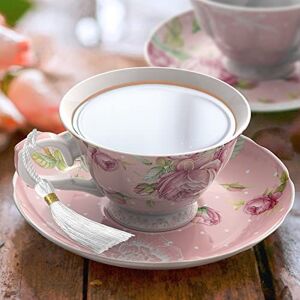 London Boutique Tea Cup & Saucer Set 1 Afternoon Tea Set New Bone China Vintage Flora Gift Box 200m (Pink) in Pink Pink London Boutique Tea Cup & Saucer Set 1 Afternoon Tea Set New Bone China Vintage Flora Gift Box 200m (Pink) in Pink Pink