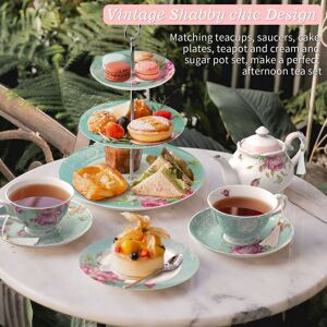 London Boutique 3 Tier Cake Stands Afternoon Tea Cake Plates New Bone China Vintage in Light Green Size: 26.4L Light Green 26.4L London Boutique 3 Tier Cake Stands Afternoon Tea Cake Plates New Bone China Vintage in Light Green Size: 26.4L Light Green 26.4L