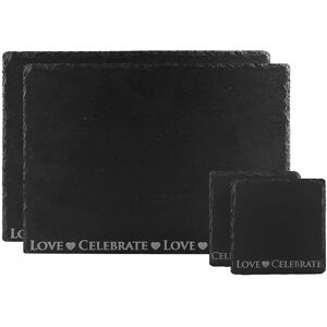 Selbrae House Slate Coaster & Place Mat Set - Love & Celebrate in Black Black Selbrae House Slate Coaster & Place Mat Set - Love & Celebrate in Black Black