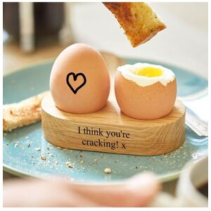 MijMoj Design Solid oak double egg cup engraved with - I think you're cracking x in Light Oak Light Oak MijMoj Design Solid oak double egg cup engraved with - I think you're cracking x in Light Oak Light Oak