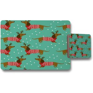 Benjamin Tate Design dutchshunds in christmas placemat coaster set in Natural Natural Benjamin Tate Design dutchshunds in christmas placemat coaster set in Natural Natural