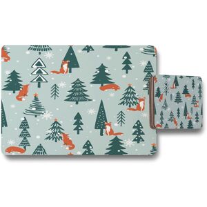 Benjamin Tate Design fir trees snow placemat coaster set in Natural Natural Benjamin Tate Design fir trees snow placemat coaster set in Natural Natural