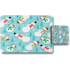 Benjamin Tate Design snowman seamless pattern design placemat coaster set in Natural Natural Benjamin Tate Design snowman seamless pattern design placemat coaster set in Natural Natural