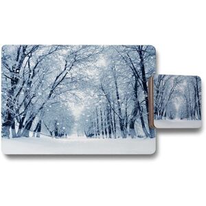 Benjamin Tate Design snowstorm in park placemat coaster set in Natural Natural Benjamin Tate Design snowstorm in park placemat coaster set in Natural Natural
