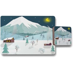 Benjamin Tate Design winter landscape placemat coaster set in Natural Natural Benjamin Tate Design winter landscape placemat coaster set in Natural Natural
