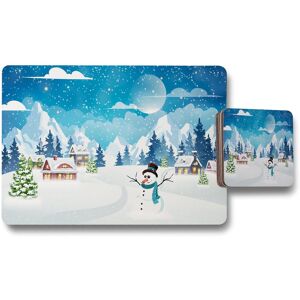Benjamin Tate Design evening village winter landscape placemat coaster set in Natural Natural Benjamin Tate Design evening village winter landscape placemat coaster set in Natural Natural
